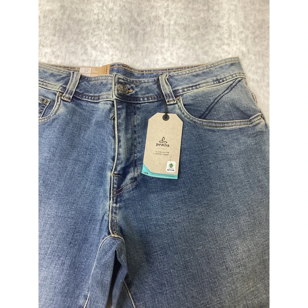 Prana Axiom Straight Leg Mens Jeans 34x30 Antique Stone Wash Organic Denim NWT